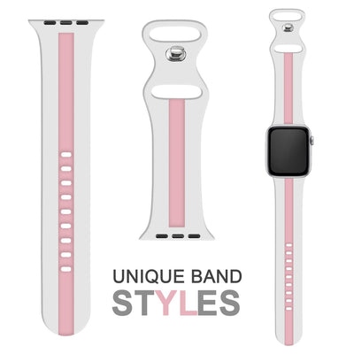 NALIA Gestreiftes Silikon Smart-Watch Ersatzarmband kompatibel mit Apple Watch Armband Ultra/SE & Series 8/7/6/5/4/3/2/1, 42 44 45 49mm, iWatch Fitnessarmband Damen & Herren Weiß Pink NALIA Silikon Armband