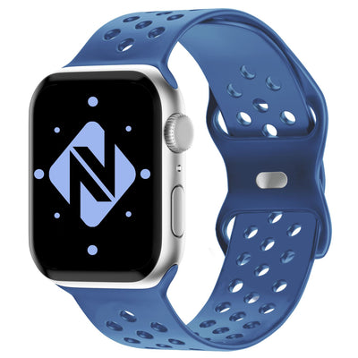 NALIA Gelochtes Silikon Smart-Watch Ersatzarmband kompatibel mit Apple Watch Armband Ultra/SE & Series 8/7/6/5/4/3/2/1, 42mm 44mm 45mm 49mm, iWatch Fitnessarmband Damen & Herren Mittel Blau NALIA Silikon Armband