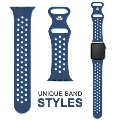 NALIA Gelochtes Silikon Smart-Watch Ersatzarmband kompatibel mit Apple Watch Armband Ultra/SE & Series 8/7/6/5/4/3/2/1, 42mm 44mm 45mm 49mm, iWatch Fitnessarmband Damen & Herren Mittel Blau NALIA Silikon Armband