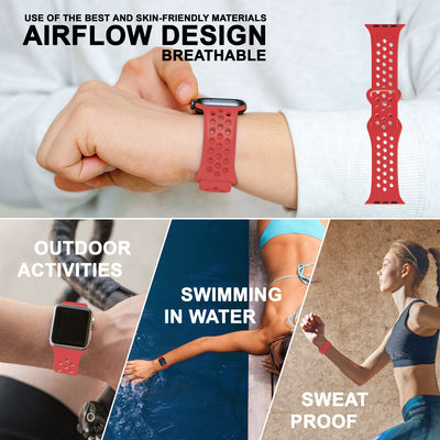 NALIA Gelochtes Silikon Smart-Watch Ersatzarmband kompatibel mit Apple Watch Armband Ultra/SE & Series 8/7/6/5/4/3/2/1, 42mm 44mm 45mm 49mm, iWatch Fitnessarmband Damen & Herren Apricot NALIA Silikon Armband