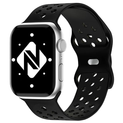 NALIA Gelochtes Silikon Smart-Watch Ersatzarmband kompatibel mit Apple Watch Armband Ultra/SE & Series 8/7/6/5/4/3/2/1, 42mm 44mm 45mm 49mm, iWatch Fitnessarmband Damen & Herren Schwarz NALIA Silikon Armband