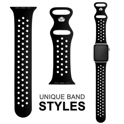 NALIA Gelochtes Silikon Smart-Watch Ersatzarmband kompatibel mit Apple Watch Armband Ultra/SE & Series 8/7/6/5/4/3/2/1, 42mm 44mm 45mm 49mm, iWatch Fitnessarmband Damen & Herren Schwarz NALIA Silikon Armband