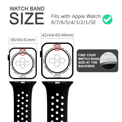 NALIA Gelochtes Silikon Smart-Watch Ersatzarmband kompatibel mit Apple Watch Armband Ultra/SE & Series 8/7/6/5/4/3/2/1, 42mm 44mm 45mm 49mm, iWatch Fitnessarmband Damen & Herren Schwarz NALIA Silikon Armband