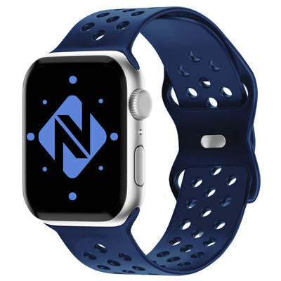 NALIA Gelochtes Silikon Smart-Watch Ersatzarmband kompatibel mit Apple Watch Armband Ultra/SE & Series 8/7/6/5/4/3/2/1, 42mm 44mm 45mm 49mm, iWatch Fitnessarmband Damen & Herren Dunkelblau NALIA Silikon Armband