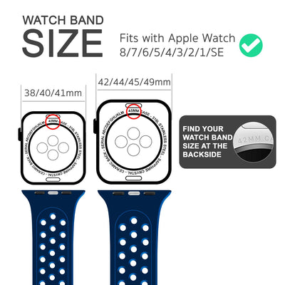 NALIA Gelochtes Silikon Smart-Watch Ersatzarmband kompatibel mit Apple Watch Armband Ultra/SE & Series 8/7/6/5/4/3/2/1, 42mm 44mm 45mm 49mm, iWatch Fitnessarmband Damen & Herren Dunkelblau NALIA Silikon Armband