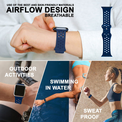 NALIA Gelochtes Silikon Smart-Watch Ersatzarmband kompatibel mit Apple Watch Armband Ultra/SE & Series 8/7/6/5/4/3/2/1, 42mm 44mm 45mm 49mm, iWatch Fitnessarmband Damen & Herren Dunkelblau NALIA Silikon Armband