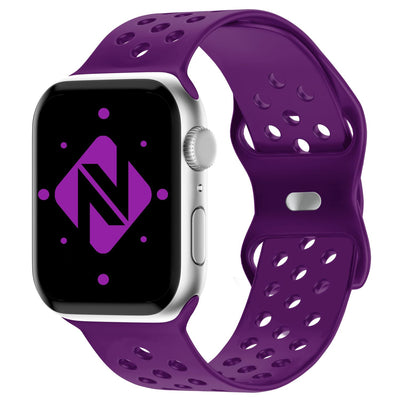 NALIA Gelochtes Silikon Smart-Watch Ersatzarmband kompatibel mit Apple Watch Armband Ultra/SE & Series 8/7/6/5/4/3/2/1, 42mm 44mm 45mm 49mm, iWatch Fitnessarmband Damen & Herren Dunkel-Lila NALIA Silikon Armband