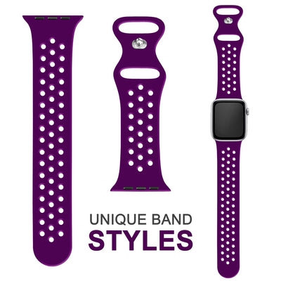 NALIA Gelochtes Silikon Smart-Watch Ersatzarmband kompatibel mit Apple Watch Armband Ultra/SE & Series 8/7/6/5/4/3/2/1, 42mm 44mm 45mm 49mm, iWatch Fitnessarmband Damen & Herren Dunkel-Lila NALIA Silikon Armband