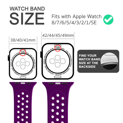 NALIA Gelochtes Silikon Smart-Watch Ersatzarmband kompatibel mit Apple Watch Armband Ultra/SE & Series 8/7/6/5/4/3/2/1, 42mm 44mm 45mm 49mm, iWatch Fitnessarmband Damen & Herren Dunkel-Lila NALIA Silikon Armband