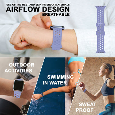 NALIA Gelochtes Silikon Smart-Watch Ersatzarmband kompatibel mit Apple Watch Armband Ultra/SE & Series 8/7/6/5/4/3/2/1, 42mm 44mm 45mm 49mm, iWatch Fitnessarmband Damen & Herren Lavendel NALIA Silikon Armband