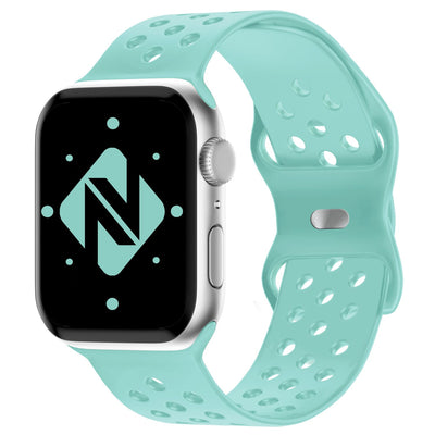 NALIA Gelochtes Silikon Smart-Watch Ersatzarmband kompatibel mit Apple Watch Armband Ultra/SE & Series 8/7/6/5/4/3/2/1, 42mm 44mm 45mm 49mm, iWatch Fitnessarmband Damen & Herren Mint-Grün NALIA Silikon Armband