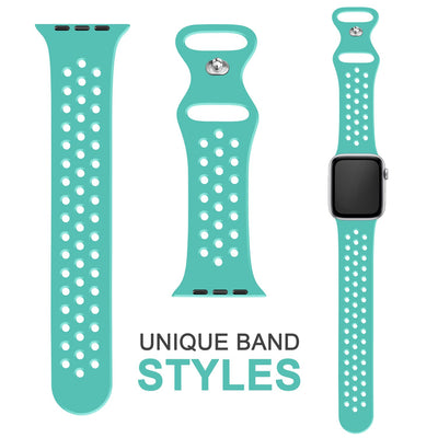 NALIA Gelochtes Silikon Smart-Watch Ersatzarmband kompatibel mit Apple Watch Armband Ultra/SE & Series 8/7/6/5/4/3/2/1, 42mm 44mm 45mm 49mm, iWatch Fitnessarmband Damen & Herren Mint-Grün NALIA Silikon Armband