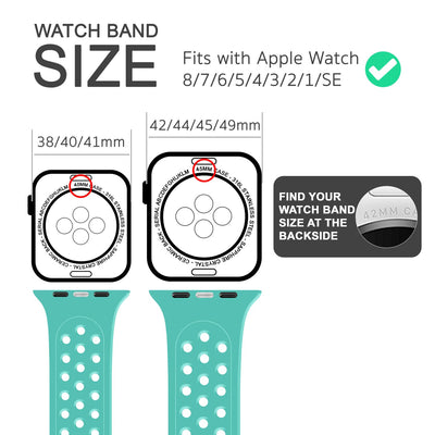 NALIA Gelochtes Silikon Smart-Watch Ersatzarmband kompatibel mit Apple Watch Armband Ultra/SE & Series 8/7/6/5/4/3/2/1, 42mm 44mm 45mm 49mm, iWatch Fitnessarmband Damen & Herren Mint-Grün NALIA Silikon Armband