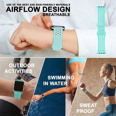 NALIA Gelochtes Silikon Smart-Watch Ersatzarmband kompatibel mit Apple Watch Armband Ultra/SE & Series 8/7/6/5/4/3/2/1, 42mm 44mm 45mm 49mm, iWatch Fitnessarmband Damen & Herren Mint-Grün NALIA Silikon Armband