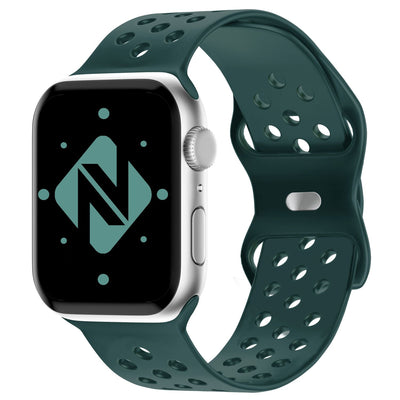 NALIA Gelochtes Silikon Smart-Watch Ersatzarmband kompatibel mit Apple Watch Armband Ultra/SE & Series 8/7/6/5/4/3/2/1, 42mm 44mm 45mm 49mm, iWatch Fitnessarmband Damen & Herren Dunkel-Grün NALIA Silikon Armband