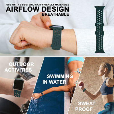 NALIA Gelochtes Silikon Smart-Watch Ersatzarmband kompatibel mit Apple Watch Armband Ultra/SE & Series 8/7/6/5/4/3/2/1, 42mm 44mm 45mm 49mm, iWatch Fitnessarmband Damen & Herren Dunkel-Grün NALIA Silikon Armband