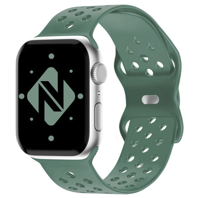 NALIA Gelochtes Silikon Smart-Watch Ersatzarmband kompatibel mit Apple Watch Armband Ultra/SE & Series 8/7/6/5/4/3/2/1, 42mm 44mm 45mm 49mm, iWatch Fitnessarmband Damen & Herren Kieferngrün NALIA Silikon Armband