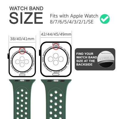 NALIA Gelochtes Silikon Smart-Watch Ersatzarmband kompatibel mit Apple Watch Armband Ultra/SE & Series 8/7/6/5/4/3/2/1, 42mm 44mm 45mm 49mm, iWatch Fitnessarmband Damen & Herren Kieferngrün NALIA Silikon Armband