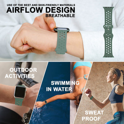 NALIA Gelochtes Silikon Smart-Watch Ersatzarmband kompatibel mit Apple Watch Armband Ultra/SE & Series 8/7/6/5/4/3/2/1, 42mm 44mm 45mm 49mm, iWatch Fitnessarmband Damen & Herren Kieferngrün NALIA Silikon Armband
