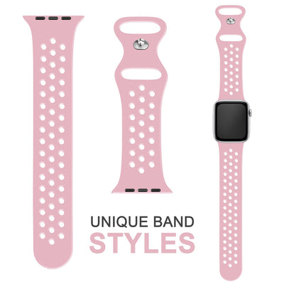 NALIA Gelochtes Silikon Smart-Watch Ersatzarmband kompatibel mit Apple Watch Armband Ultra/SE & Series 8/7/6/5/4/3/2/1, 42mm 44mm 45mm 49mm, iWatch Fitnessarmband Damen & Herren Pink NALIA Silikon Armband