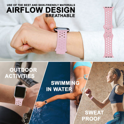 NALIA Gelochtes Silikon Smart-Watch Ersatzarmband kompatibel mit Apple Watch Armband Ultra/SE & Series 8/7/6/5/4/3/2/1, 42mm 44mm 45mm 49mm, iWatch Fitnessarmband Damen & Herren Pink NALIA Silikon Armband