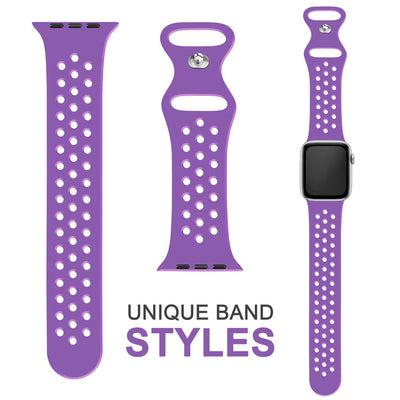 NALIA Gelochtes Silikon Smart-Watch Ersatzarmband kompatibel mit Apple Watch Armband Ultra/SE & Series 8/7/6/5/4/3/2/1, 42mm 44mm 45mm 49mm, iWatch Fitnessarmband Damen & Herren Lila NALIA Silikon Armband