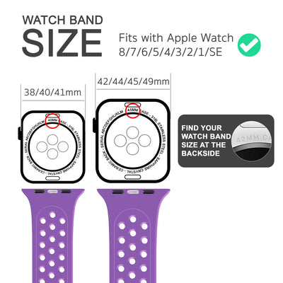 NALIA Gelochtes Silikon Smart-Watch Ersatzarmband kompatibel mit Apple Watch Armband Ultra/SE & Series 8/7/6/5/4/3/2/1, 42mm 44mm 45mm 49mm, iWatch Fitnessarmband Damen & Herren Lila NALIA Silikon Armband