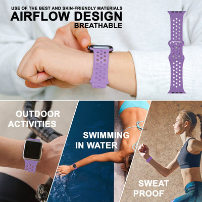 NALIA Gelochtes Silikon Smart-Watch Ersatzarmband kompatibel mit Apple Watch Armband Ultra/SE & Series 8/7/6/5/4/3/2/1, 42mm 44mm 45mm 49mm, iWatch Fitnessarmband Damen & Herren Lila NALIA Silikon Armband