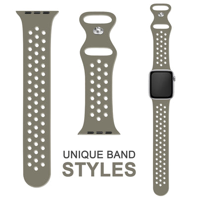 NALIA Gelochtes Silikon Smart-Watch Ersatzarmband kompatibel mit Apple Watch Armband Ultra/SE & Series 8/7/6/5/4/3/2/1, 42mm 44mm 45mm 49mm, iWatch Fitnessarmband Damen & Herren Stein Grau NALIA Silikon Armband