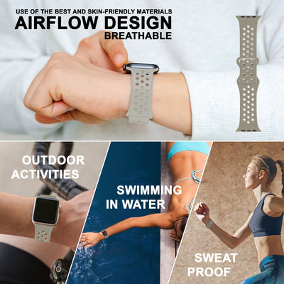 NALIA Gelochtes Silikon Smart-Watch Ersatzarmband kompatibel mit Apple Watch Armband Ultra/SE & Series 8/7/6/5/4/3/2/1, 42mm 44mm 45mm 49mm, iWatch Fitnessarmband Damen & Herren Stein Grau NALIA Silikon Armband