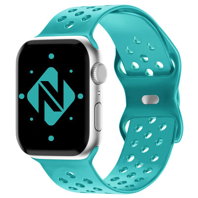 NALIA Gelochtes Silikon Smart-Watch Ersatzarmband kompatibel mit Apple Watch Armband Ultra/SE & Series 8/7/6/5/4/3/2/1, 42mm 44mm 45mm 49mm, iWatch Fitnessarmband Damen & Herren Türkis NALIA Silikon Armband