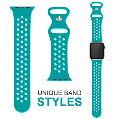 NALIA Gelochtes Silikon Smart-Watch Ersatzarmband kompatibel mit Apple Watch Armband Ultra/SE & Series 8/7/6/5/4/3/2/1, 42mm 44mm 45mm 49mm, iWatch Fitnessarmband Damen & Herren Türkis NALIA Silikon Armband
