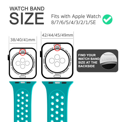NALIA Gelochtes Silikon Smart-Watch Ersatzarmband kompatibel mit Apple Watch Armband Ultra/SE & Series 8/7/6/5/4/3/2/1, 42mm 44mm 45mm 49mm, iWatch Fitnessarmband Damen & Herren Türkis NALIA Silikon Armband