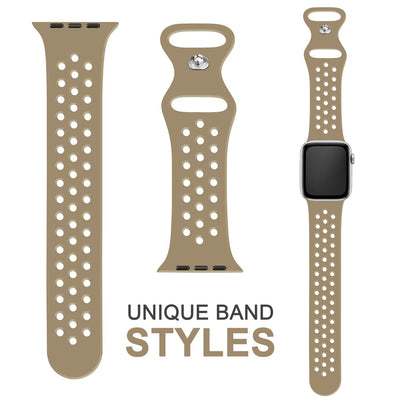 NALIA Gelochtes Silikon Smart-Watch Ersatzarmband kompatibel mit Apple Watch Armband Ultra/SE & Series 8/7/6/5/4/3/2/1, 42mm 44mm 45mm 49mm, iWatch Fitnessarmband Damen & Herren Beige NALIA Silikon Armband
