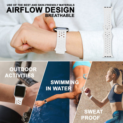 NALIA Gelochtes Silikon Smart-Watch Ersatzarmband kompatibel mit Apple Watch Armband Ultra/SE & Series 8/7/6/5/4/3/2/1, 42mm 44mm 45mm 49mm, iWatch Fitnessarmband Damen & Herren Weiß NALIA Silikon Armband
