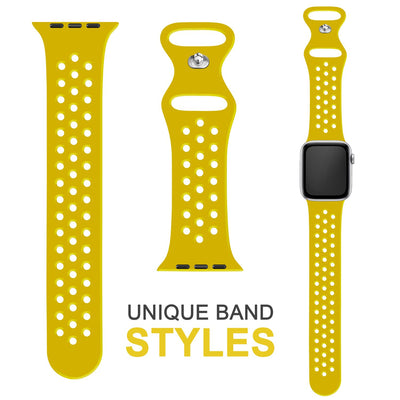 NALIA Gelochtes Silikon Smart-Watch Ersatzarmband kompatibel mit Apple Watch Armband Ultra/SE & Series 8/7/6/5/4/3/2/1, 42mm 44mm 45mm 49mm, iWatch Fitnessarmband Damen & Herren Gelb NALIA Silikon Armband