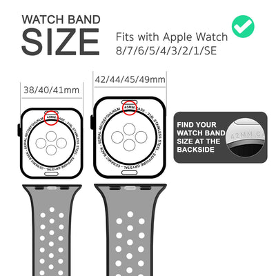 NALIA Silikon Smart Watch Armband Airflow-Löcher kompatibel mit Apple Watch Armband SE & Series 8/7/6/5/4/3/2/1, 38mm 40mm 41mm, iWatch Sport-Band Damen Herren Schwarz Grau NALIA Silikon Armband