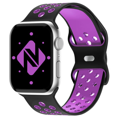 NALIA Silikon Smart Watch Armband Airflow-Löcher kompatibel mit Apple Watch Armband SE & Series 8/7/6/5/4/3/2/1, 38mm 40mm 41mm, iWatch Sport-Band Damen Herren Schwarz Lila NALIA Silikon Armband