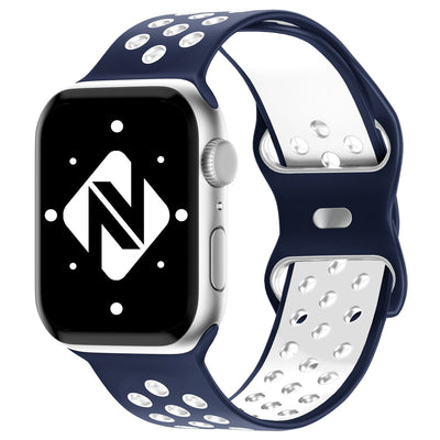 NALIA Silikon Smart Watch Armband Airflow-Löcher kompatibel mit Apple Watch Armband SE & Series 8/7/6/5/4/3/2/1, 38mm 40mm 41mm, iWatch Sport-Band Damen Herren Blau Weiß NALIA Silikon Armband