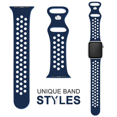 NALIA Silikon Smart Watch Armband Airflow-Löcher kompatibel mit Apple Watch Armband SE & Series 8/7/6/5/4/3/2/1, 38mm 40mm 41mm, iWatch Sport-Band Damen Herren Blau Weiß NALIA Silikon Armband