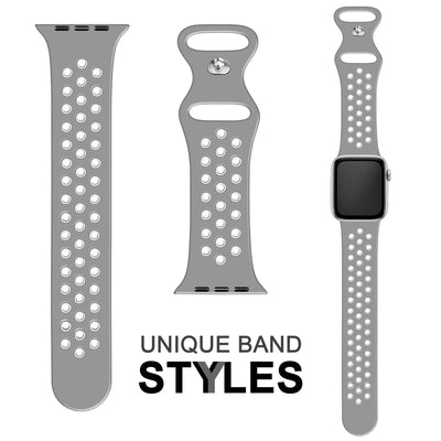 NALIA Silikon Smart Watch Armband Airflow-Löcher kompatibel mit Apple Watch Armband SE & Series 8/7/6/5/4/3/2/1, 38mm 40mm 41mm, iWatch Sport-Band Damen Herren Hell Grau Weiß NALIA Silikon Armband