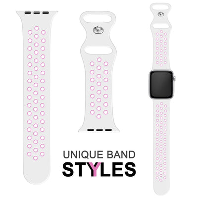 NALIA Silikon Smart Watch Armband Airflow-Löcher kompatibel mit Apple Watch Armband SE & Series 8/7/6/5/4/3/2/1, 38mm 40mm 41mm, iWatch Sport-Band Damen Herren Weiß Pink NALIA Silikon Armband