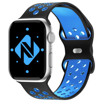 NALIA Silikon Smart Watch Armband Airflow-Löcher kompatibel mit Apple Watch Armband Ultra/SE & Series 8/7/6/5/4/3/2/1, 42mm 44mm 45mm 49mm, iWatch Sport-Band Damen Herren Schwarz Blau NALIA Silikon Armband
