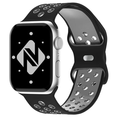 NALIA Silikon Smart Watch Armband Airflow-Löcher kompatibel mit Apple Watch Armband Ultra/SE & Series 8/7/6/5/4/3/2/1, 42mm 44mm 45mm 49mm, iWatch Sport-Band Damen Herren Schwarz Grau NALIA Silikon Armband