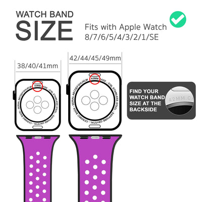 NALIA Silikon Smart Watch Armband Airflow-Löcher kompatibel mit Apple Watch Armband Ultra/SE & Series 8/7/6/5/4/3/2/1, 42mm 44mm 45mm 49mm, iWatch Sport-Band Damen Herren Schwarz Lila NALIA Silikon Armband