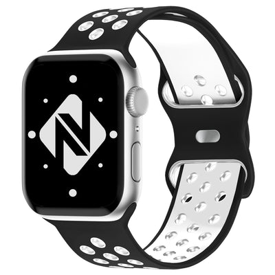 NALIA Silikon Smart Watch Armband Airflow-Löcher kompatibel mit Apple Watch Armband Ultra/SE & Series 8/7/6/5/4/3/2/1, 42mm 44mm 45mm 49mm, iWatch Sport-Band Damen Herren Schwarz Weiß NALIA Silikon Armband