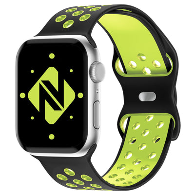 NALIA Silikon Smart Watch Armband Airflow-Löcher kompatibel mit Apple Watch Armband Ultra/SE & Series 8/7/6/5/4/3/2/1, 42mm 44mm 45mm 49mm, iWatch Sport-Band Damen Herren Schwarz Gelb NALIA Silikon Armband