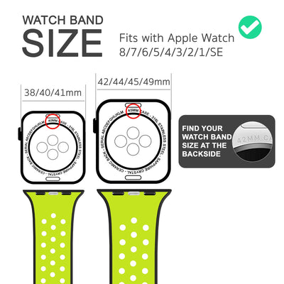 NALIA Silikon Smart Watch Armband Airflow-Löcher kompatibel mit Apple Watch Armband Ultra/SE & Series 8/7/6/5/4/3/2/1, 42mm 44mm 45mm 49mm, iWatch Sport-Band Damen Herren Schwarz Gelb NALIA Silikon Armband