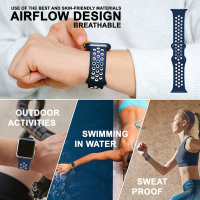 NALIA Silikon Smart Watch Armband Airflow-Löcher kompatibel mit Apple Watch Armband Ultra/SE & Series 8/7/6/5/4/3/2/1, 42mm 44mm 45mm 49mm, iWatch Sport-Band Damen Herren Blau Weiß NALIA Silikon Armband
