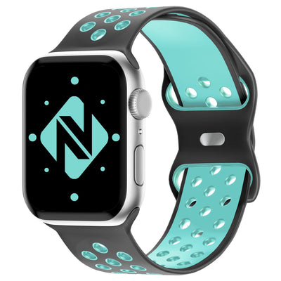 NALIA Silikon Smart Watch Armband Airflow-Löcher kompatibel mit Apple Watch Armband Ultra/SE & Series 8/7/6/5/4/3/2/1, 42mm 44mm 45mm 49mm, iWatch Sport-Band Damen Herren Grau Türkis NALIA Silikon Armband
